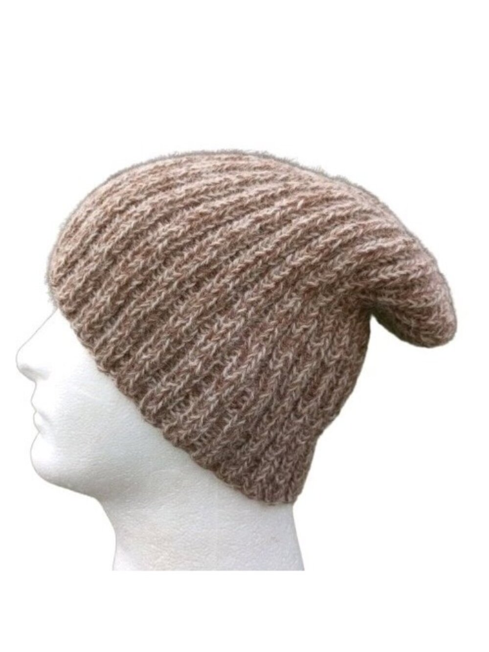 Mens Alpaca Slouch - Mens Beanie Hat - Hand Knit Wool Winter Hat Beige Outdoors